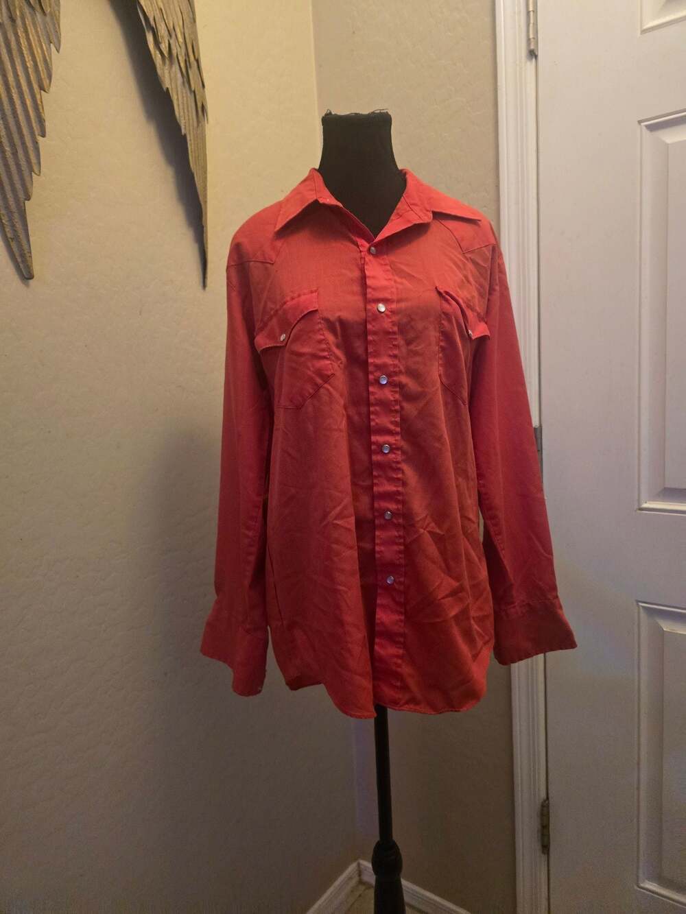 Vintage Karman Open Range Men's Red Long Sleeve Western Pearl Snap Shirt